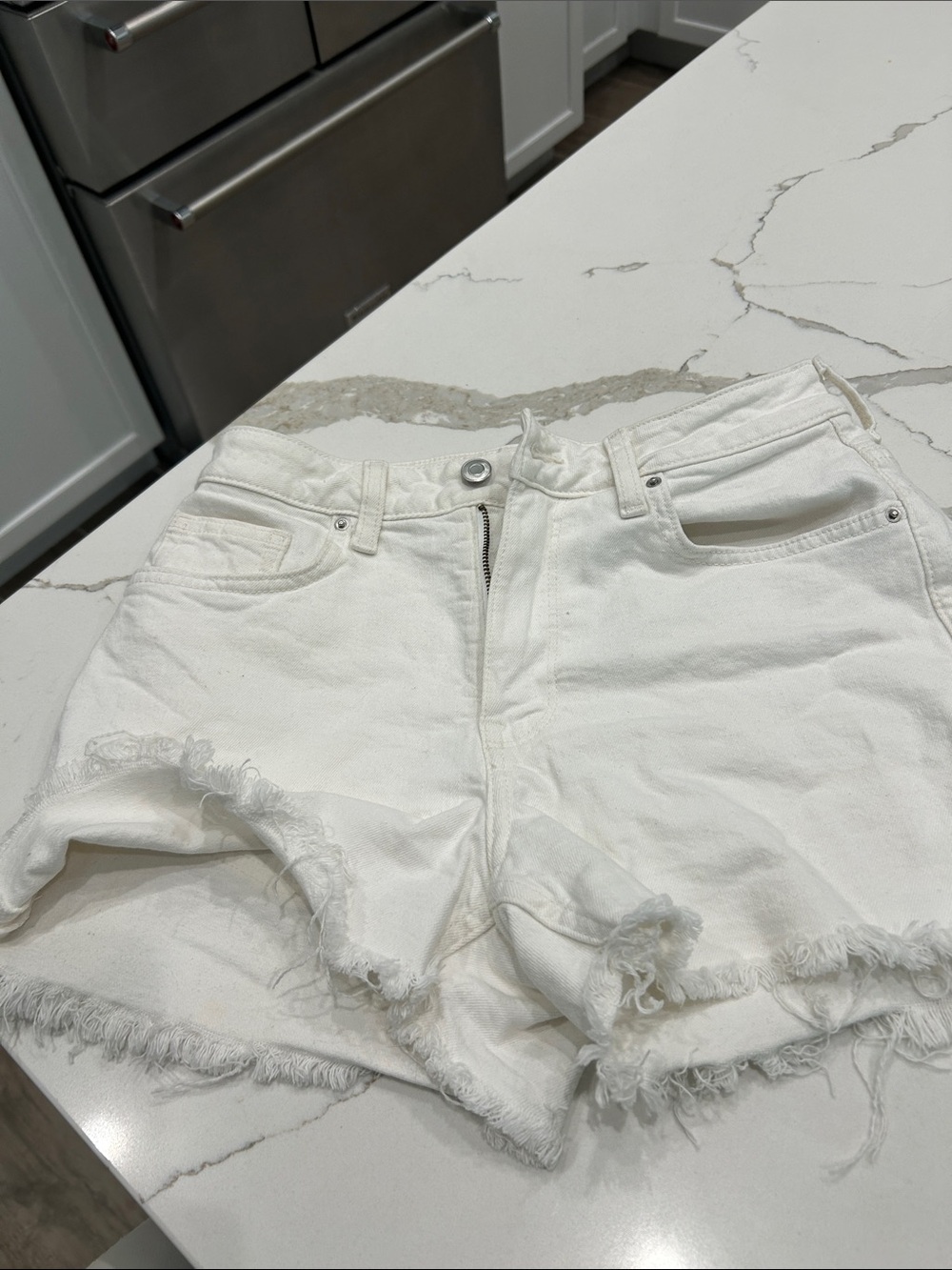 White Frayed Hem Women's Denim Shorts
